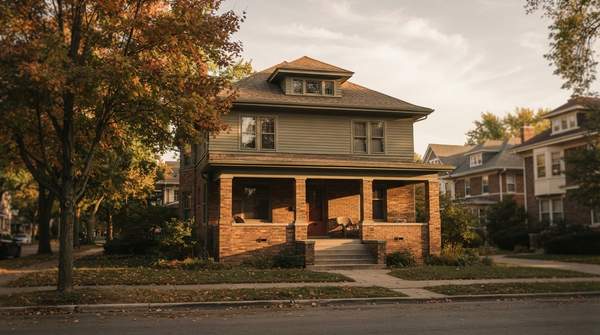 Editorial illustration for The American Foursquare: How to Spot the Box House That Shaped Early 20th-Century Neighborhoods